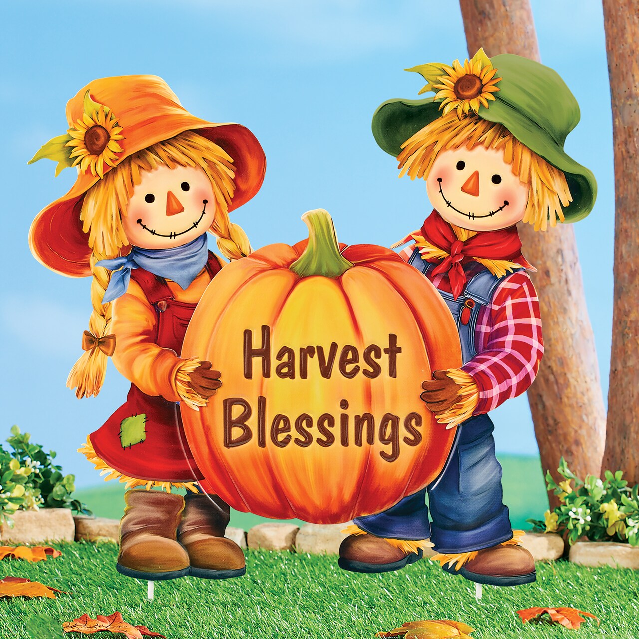 Collections Etc Harvest Blessings Autumn Scarecrows Garden Stake